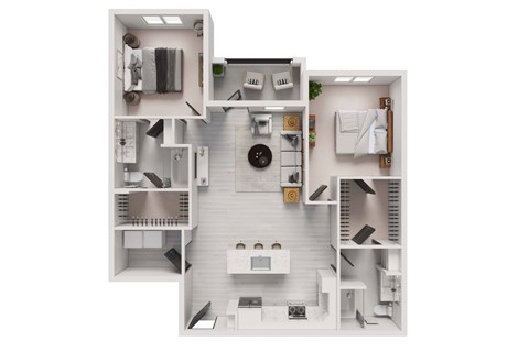Floor plan for 2 beds, 2 baths, 1166 sqft